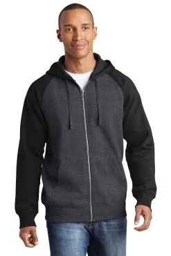 Sport-Tek Men's Raglan Colorblock Full-Zip Hooded Fleece Jacket