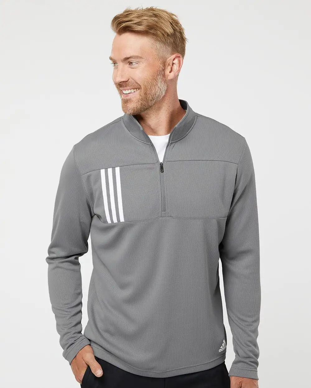 Adidas Men's 3-Stripes Double Knit Quarter-Zip Pullover