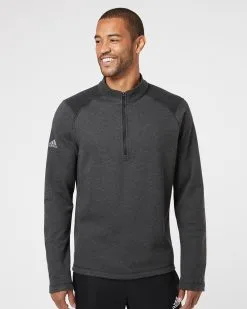 Adidas Men's Heathered Quarter-Zip Pullover With Colorblocked Shoulders